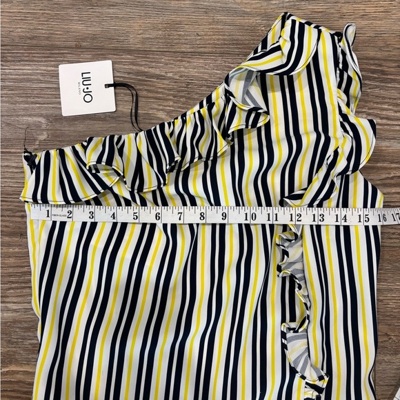 Liu Jo NWT Women's 8 Yellow & Black Stripes One Shoulder Jumpsuit Made in Italy - Picture 9 of 10